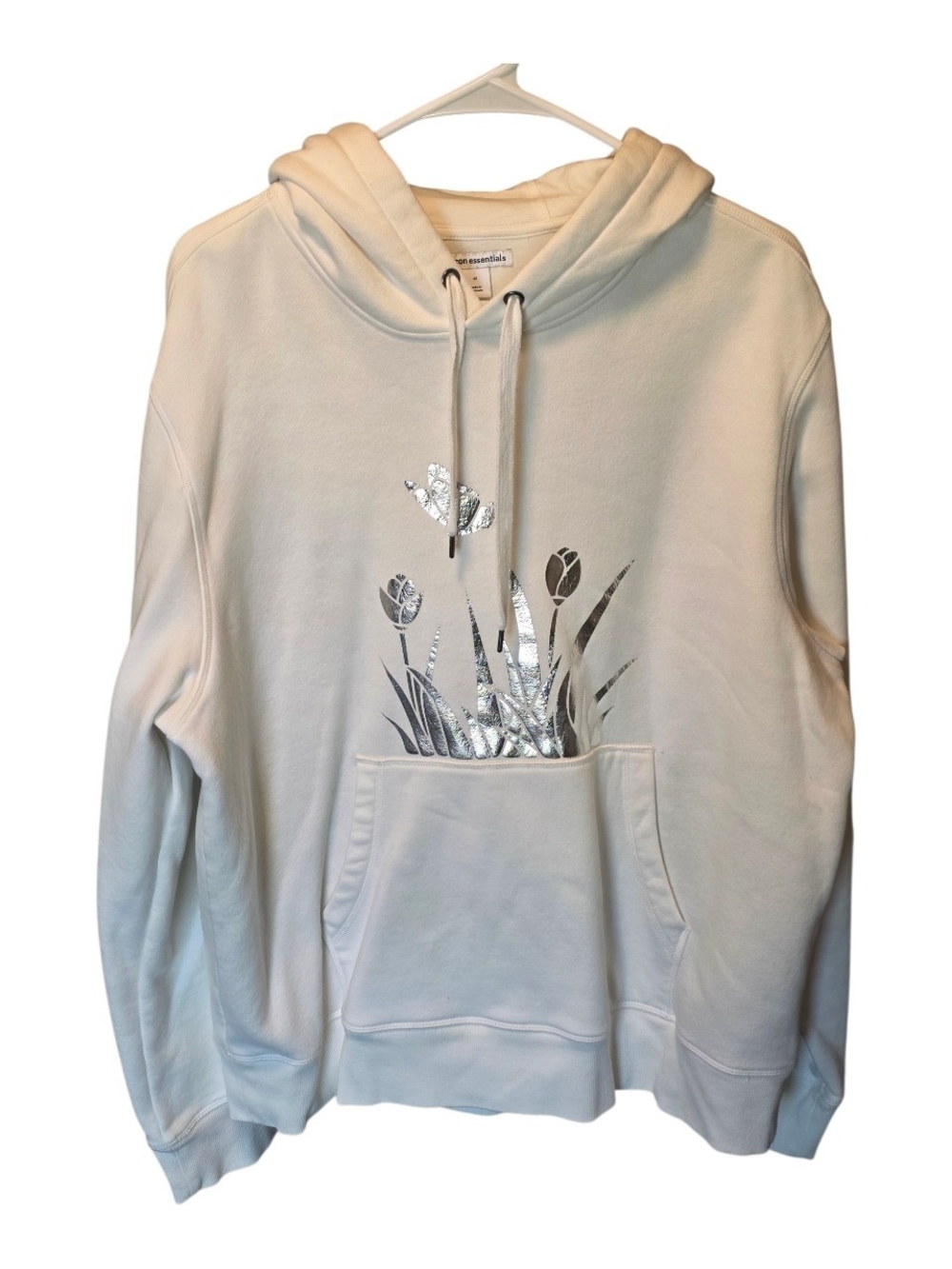 Amazon Essentials Cream Hoodie with Silver Floral Foil Detail